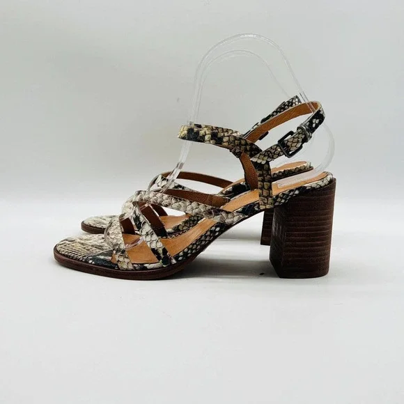 Madewell Womens 7.5 Gray Leather Snake Print Block Heel Strappy Shoes EUC - Picture 4 of 12